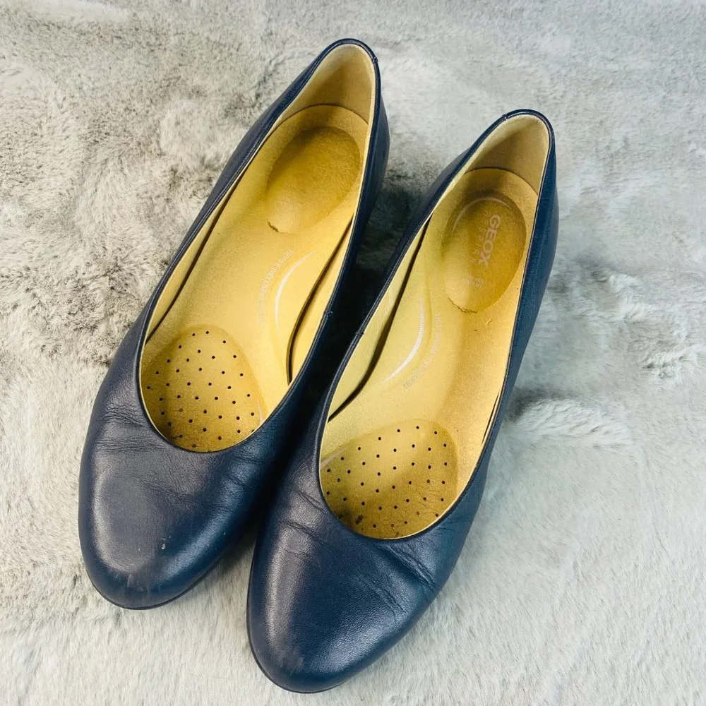 Geox Shoes Eleana Women Size 11/42 Navy Blue Mid Height Heel Leather‎ Pump